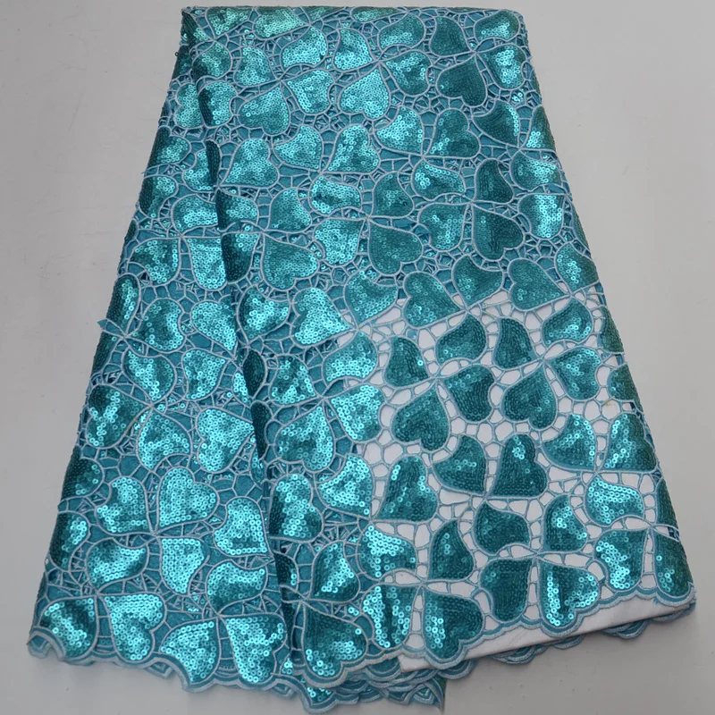 

Free shipping (5yards/pc) high quality turquoise blue African organza lace fabric with allover sequins for party dress OP004