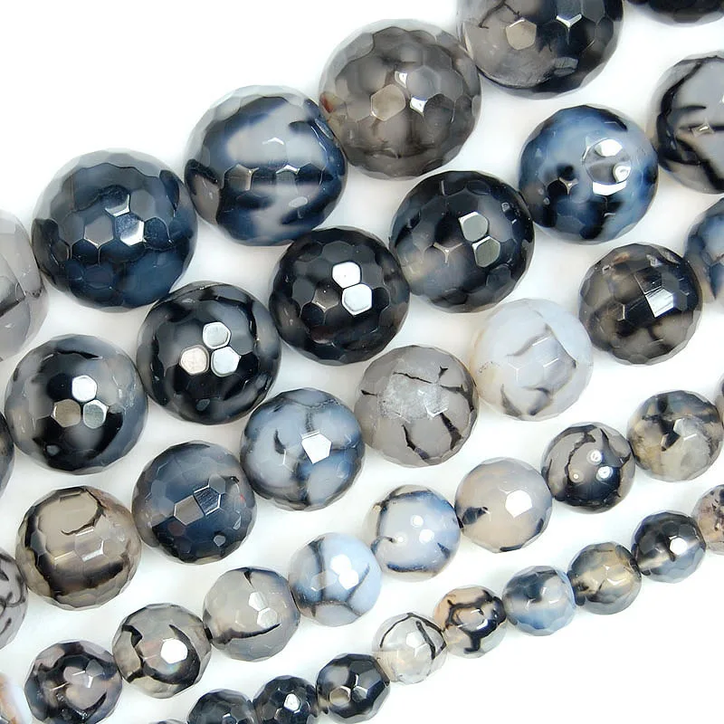 

Hot Sale 6mm 8mm 10mm 12mm 14mm Faceted Black Fire Agata Round Loose Beads Diy Bracelet for Jewelry Making Wholesale Perles 15"