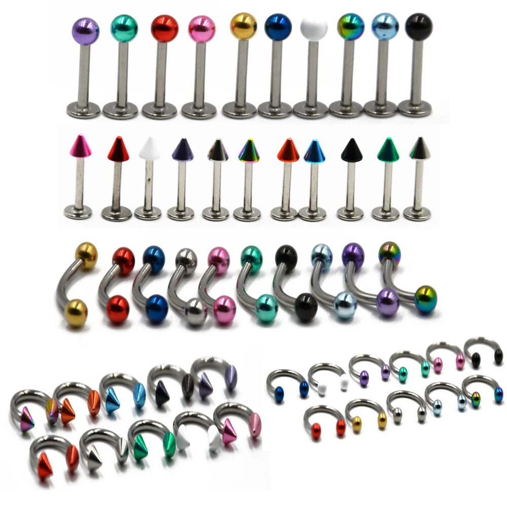 

10pcs Surgical Steel Plated Ball & Cone Labret Earrring Studs Cartilage Tragus Lip Piercing Eyebrow Circular Barbell Jewelry