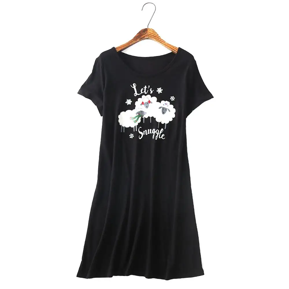 

2019 Summer Sleepshirts Women Cute Cotton Nightdress Cartoon Sleepwear Short Sleeve Casual Nightwear Sleepshirts Home Clothing