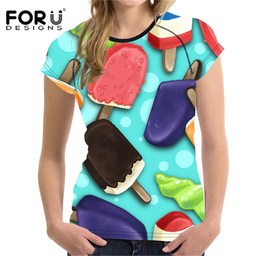 

FORUDESIGNS 2018 Newest T-shirt Women T Shirt Female Ice Cream T Shirts Pink Teens Girls t-shirt Mujer Blusas Tops Femme Casual