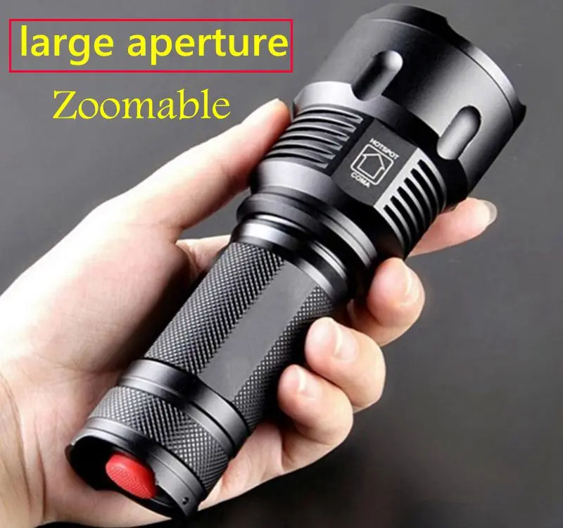

LED powerful large aperture zoomable torch AA /26650 Battery flashlight lamp for