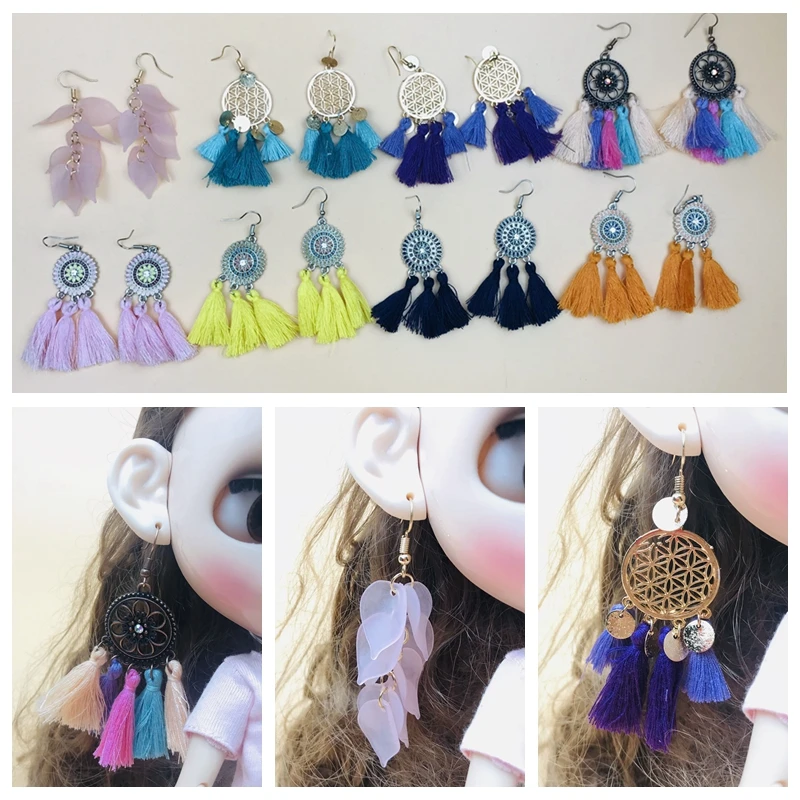 

New Bohemia Style Earrings Fashion Tassels Ear rings Pink flowers ear Loops for dolls ornaments for dolls