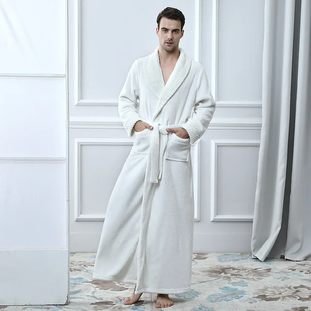 Multicolor Mens Bath Robes Thick Couple Bathrobes Solid Color Men Robes Full Length Mens Robes