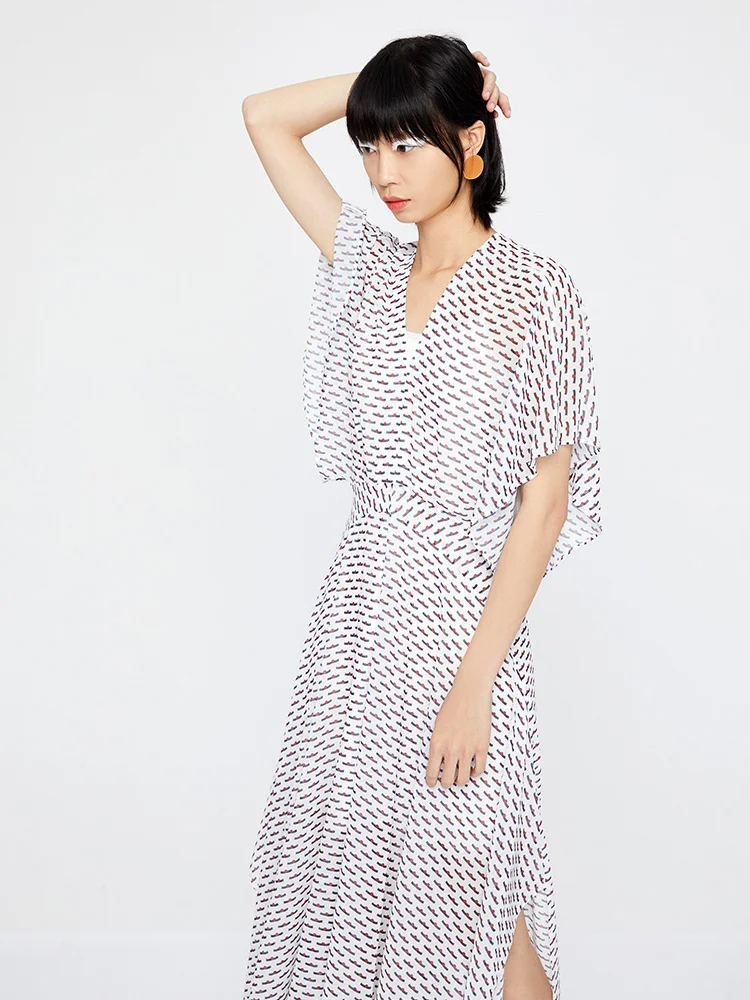 Шифоновое платье в горошек с рукавом летучая мышь|Платья| |