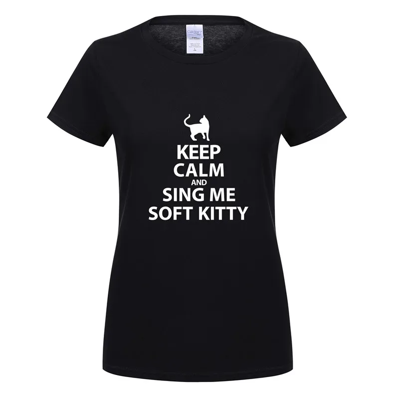Женская хлопковая футболка с коротким рукавом The Big Bang Theory надписью Keep Calm and Sing Me Soft