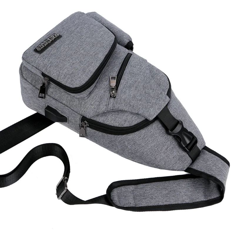 Нагрудная сумка мужская с боковым карманом для бутылки Холщовая Сумка на ремне(USB зарядка интерфейс) большая сумка через плечо