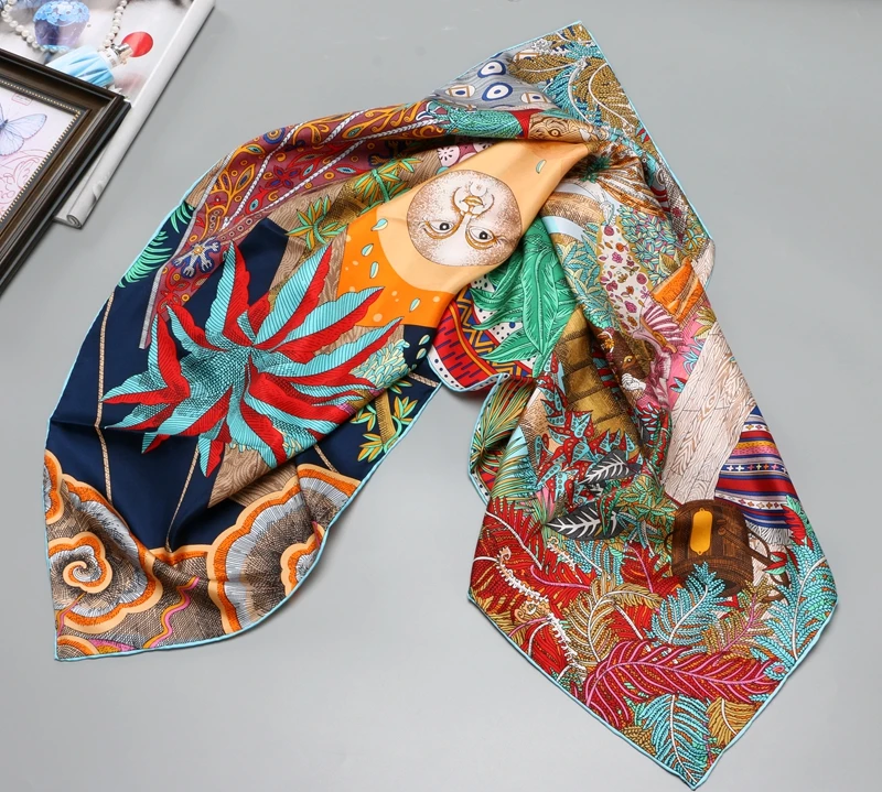 Саржевый шелковый шарф, ручная работа, женский модный большой квадратный шелковый платок, хиджаб, шарфы на голову, 88*88 см