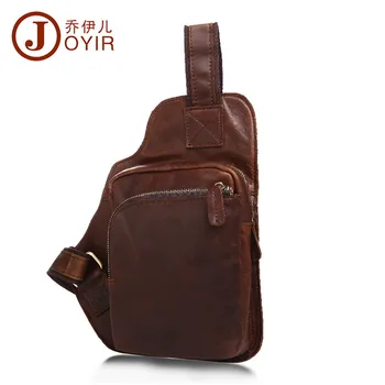 

JOYIR Vintage men chest pack crazy horse leather crossbody chest bag small shoulder pack for male casual pack belt bag man bag