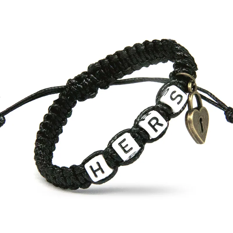 

2pcs/pair Hot Couple Bracelets Black His Key And Hers Lock Rope Chains Lovers Personalized Gift Handmade Jewelry Charm Bracelets