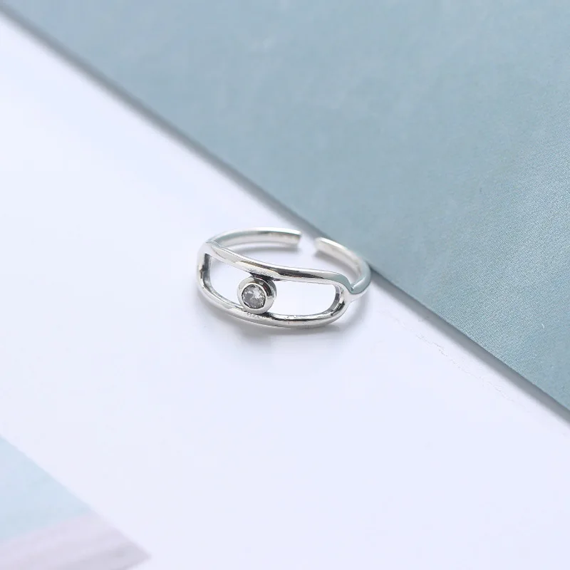 

Solid 925 Sterling Silver Rings for Women Bubble CZ Crystal Hollow Geometric Ring Adjustable Midi Finger Korean Fashion Jewelry