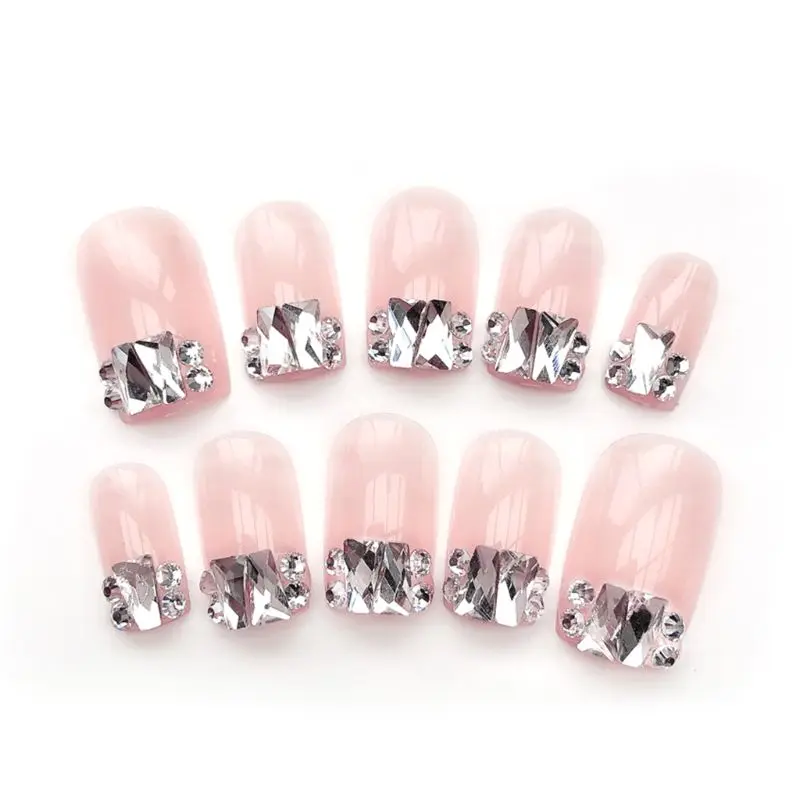 

24pcs/set Acrylic Fake Fingernails White Ladder Drill Design False Nails Simple Middle-long Size Rendering Full Nail Tips Patch
