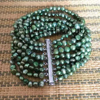 

7.5" 8Row 4-5mm Dark Green Freshwater Pearl Jewelry Bracelet