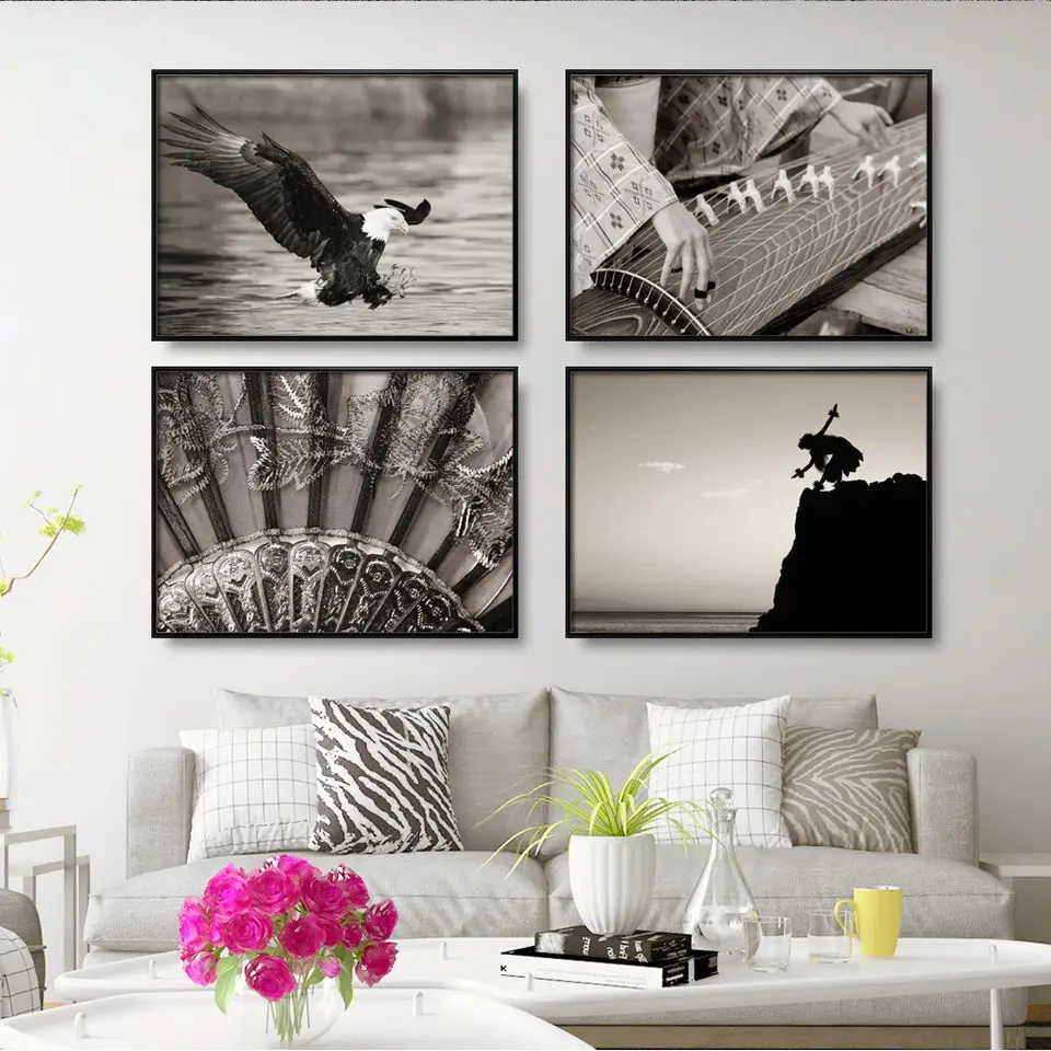 

Home Decoration Print Canvas Picture Wall Art Paintings Oil Unframed Drawings Black and white landscape zebra seabird