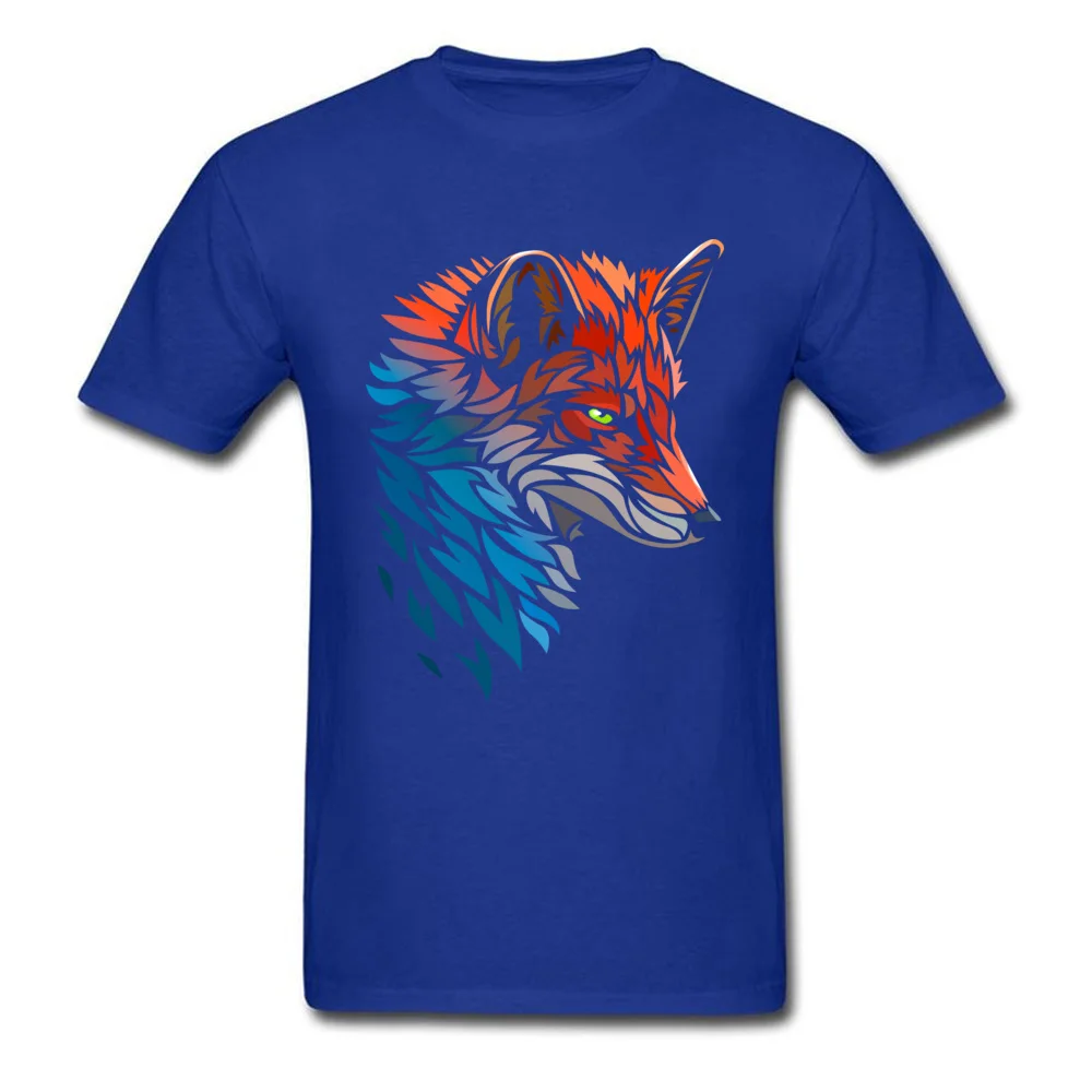 Tribal Fox Red Blue Classic Men's T-shirts Crew Neck Short Sleeve Pure Cotton Tops Shirts Printed Tops Shirts Free Shipping Tribal Fox Red Blue blue