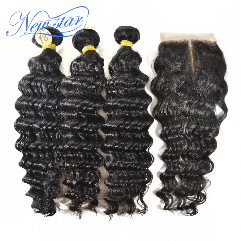 New star hair Peruvian virgin hair with closure Peruvian deep wave 3 bundles with 1 middle part lace deep wave closure