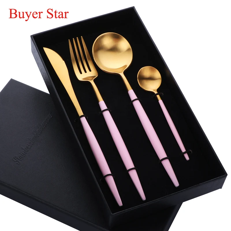 

4 Pcs Hot Sale Stainless Steel Dinnerware Set High Grade Western Tableware Set Dinner Knife Fork Spoon Cutlery With Gift Box
