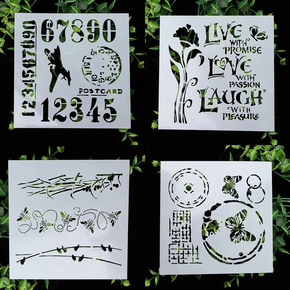 

12pcs/set Layering Stencils for Walls Painting Scrapbooking Stamp Photo Album Decor Embossing Paper Cards DIY Crafts 13*13 cm