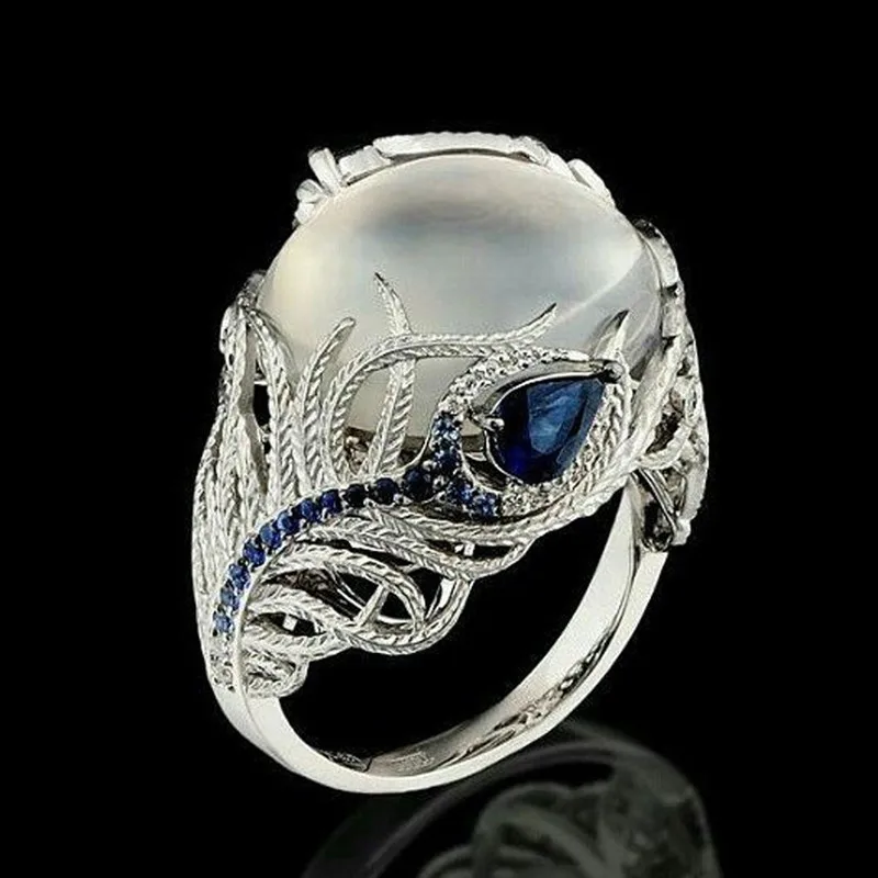 

Unique Floral Ring Moonstone Treasure Wedding Band Rings