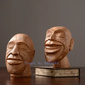 

Creative Nordic Resin Imitation wood Retro Human head human face funny Home decoration accessories Crafts ornaments