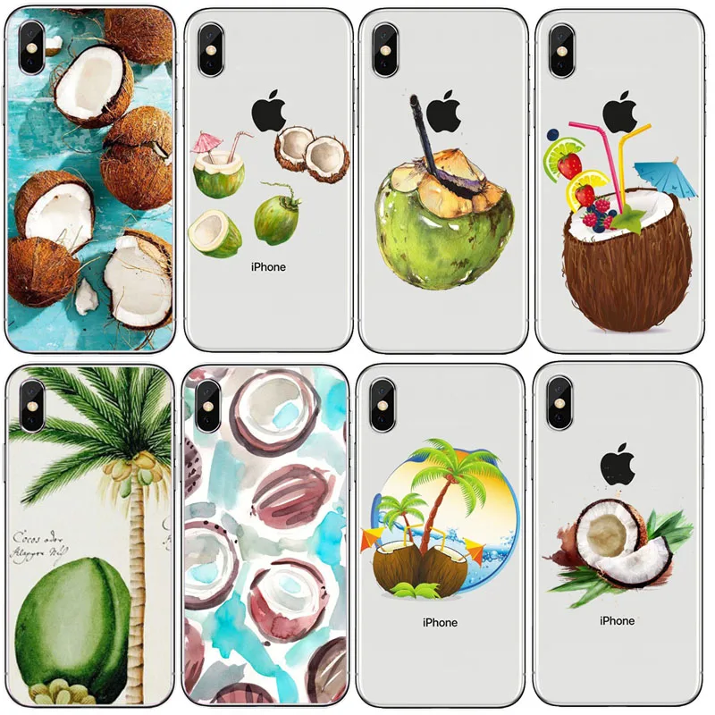 Чехол для телефона из ТПУ с рисунком фруктов кокоса на пляже iPhone XR 8 7 6 6S Plus X 10 5S SE XS