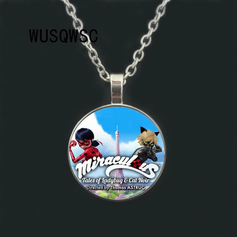 

WUSQWSC Latest Arrived Miraculous Ladybug Girl Cartoon Necklace Lady Bug Fashion Poster Glass Cabochon Choker Kids Jewelry Gifts