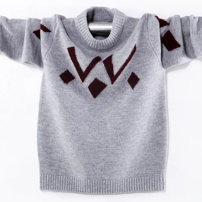 Высококачественный теплый свитер для мальчиков, брендовый модный шерстяной вязаный пуловер, джемпер, водолазка, вязаный свитер, бежевый, серый - Цвет: Серый