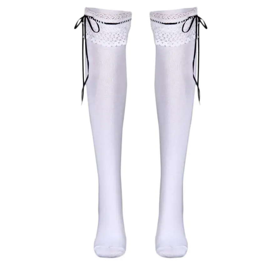 Кружевные высокие носки без пятки хлопковые корейские школьные женские носки кружевные высокие спортивные чулки для девочек polainas mulher inverno - Цвет: White