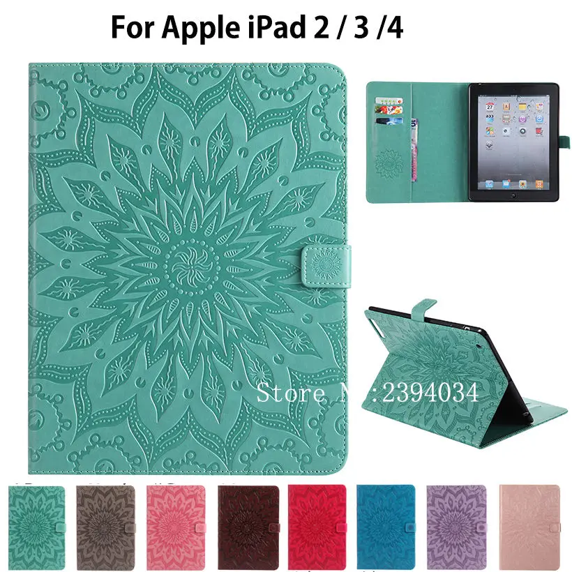 For Apple IPad 2 3 4 Case Fashion Tablet Sun Embossed PU Leather Flip Stand Case