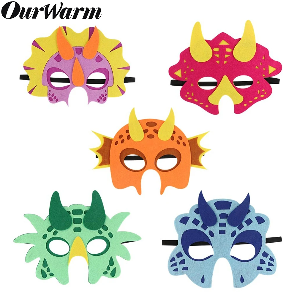 

OurWarm Jungle Birthday Party Dinosaur Masks Cute Animal Backdrops Felt Dinosaur Cosplay Mask Photo Booth Props Boys and Girls