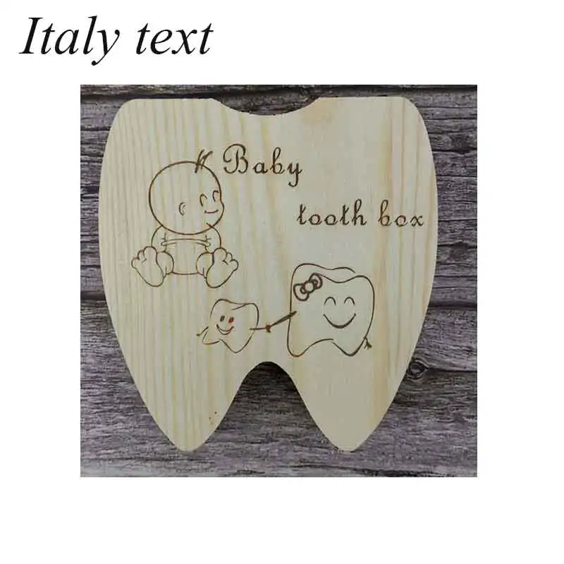 Italy text Итальянская/английская детская деревянная коробка для зубов, органайзер для хранения молочных зубов, для хранения зубов, для мальчиков и девочек, сувенир - Цвет: Italy text
