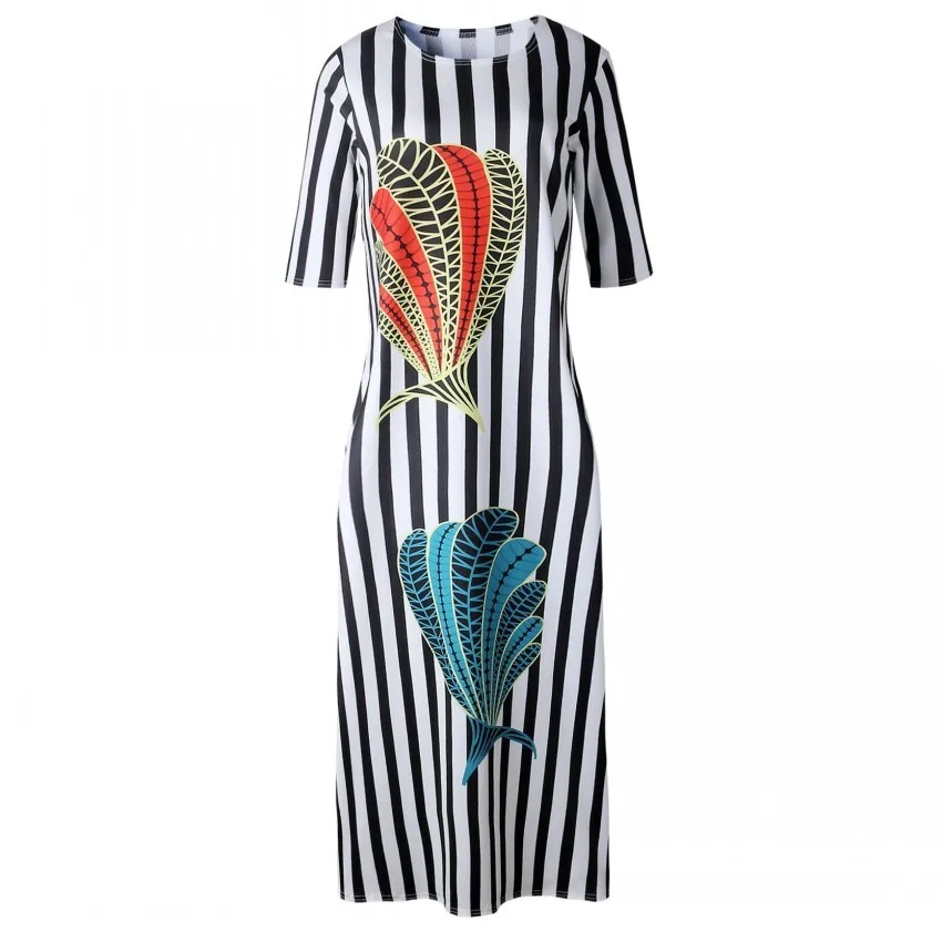

Famous Casual Women Long Dress Striped Half Sleeve Maxi Dress Vestidos Design Traditional African Clothing African Dresses