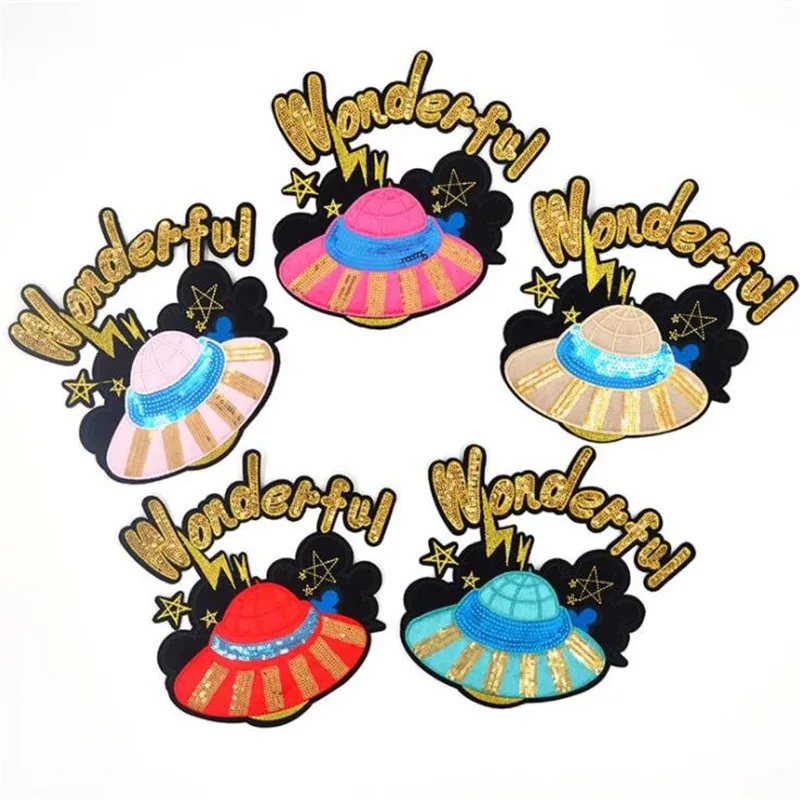 

Fashion Cartoon patch 31cm Planet logo suquins Diy Women Embroidery flower patches for clothing applique Stickers Free Shipping