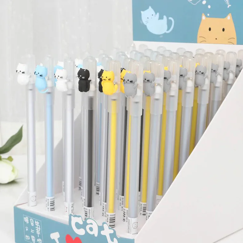 

48 pcs Gel Pens Cartoon cat black colored kawaii gift gel-ink pens pens for writing Cute stationery office school supplies
