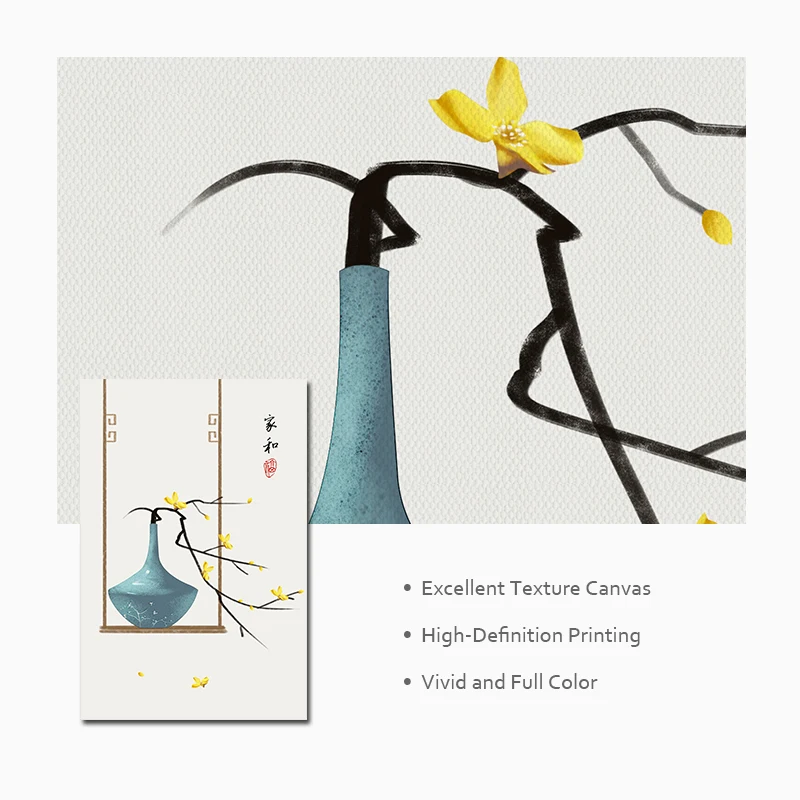 Традиционный китайский стиль плакат Цветочная ваза настенная живопись холст минималистичный принт настенные картины для гостиной домашний декор