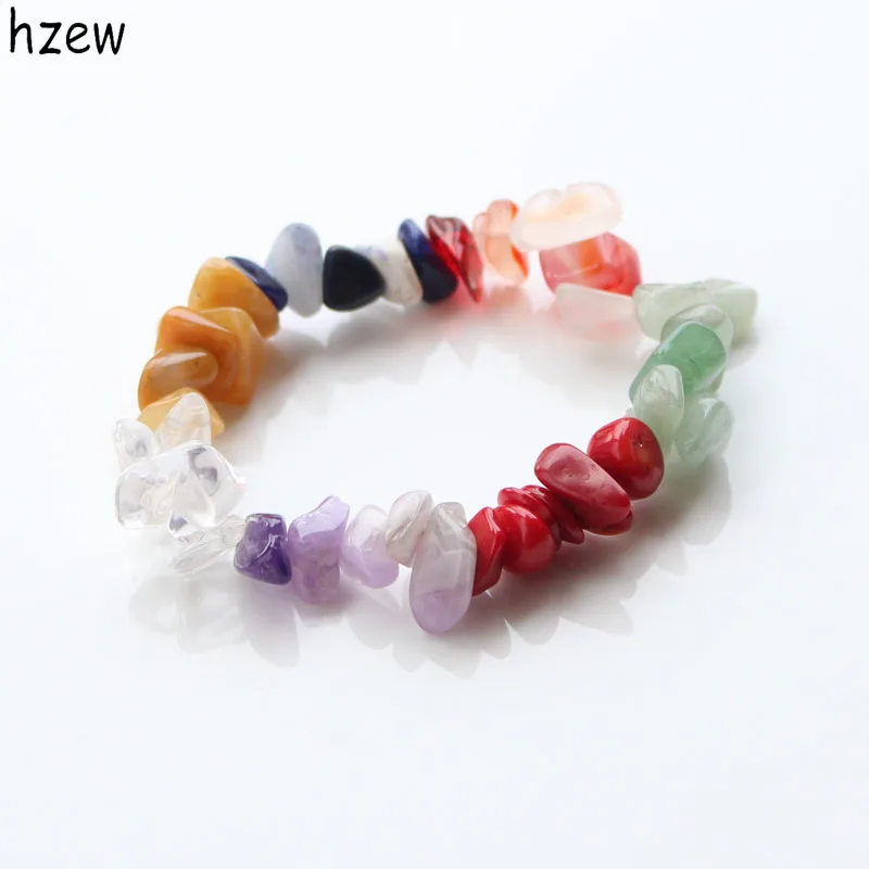 

hzew Natural Stone Chips Link Bracelet Women Healing Crystal Reiki Bracelets Bangles Coral bracelets for mom