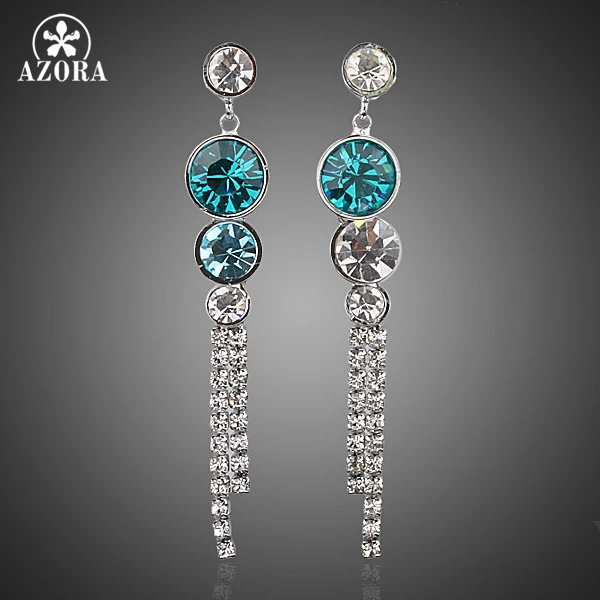 AZORA White Gold Color Stellux Austrian Crystal Water Drop Cubic Zirconia Wedding Drop Earring TE0006