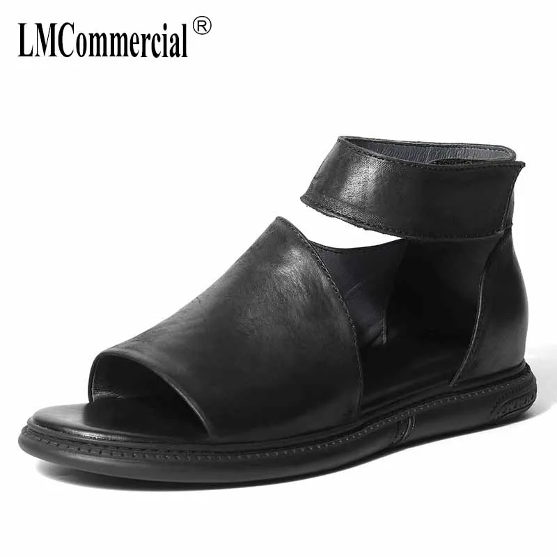 

Summer Genuine Leather Magic sticker Roman shoes male breathable personality cowhide Sandals Beach Shoes Slippers Flip Flops