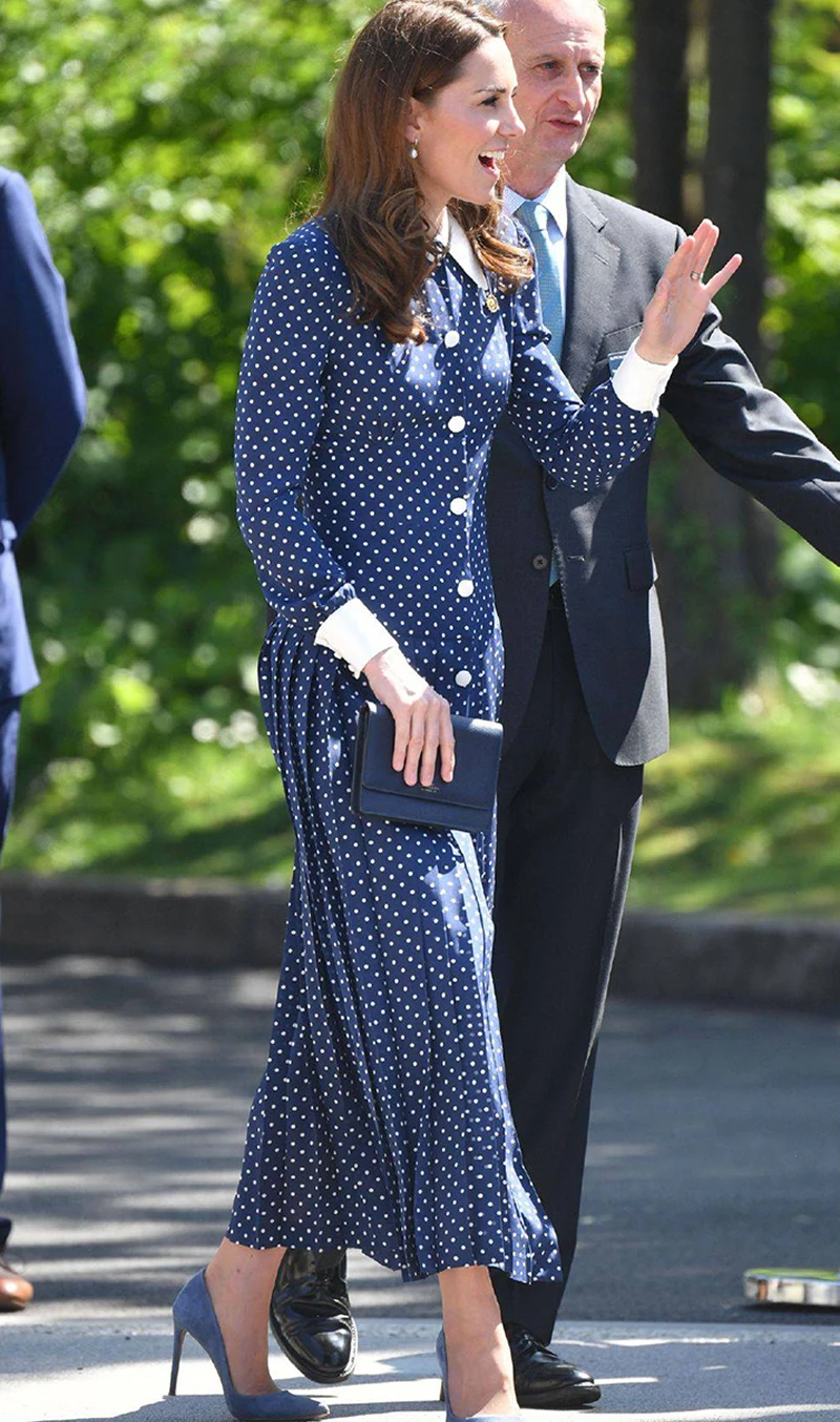 Женское длинное платье в горошек с отложным воротником и длинным рукавом|Платья|