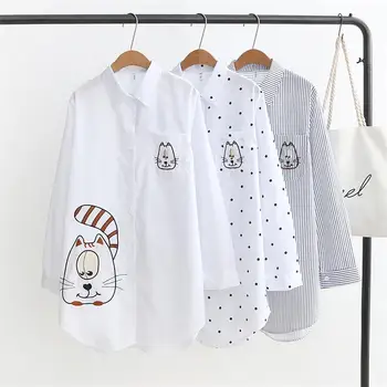 

Oversized Plus Size Striped Polka Dot Embroidered Blouse Women 2018 Long Sleeves Shirt Spring Autumn Ladies Tops