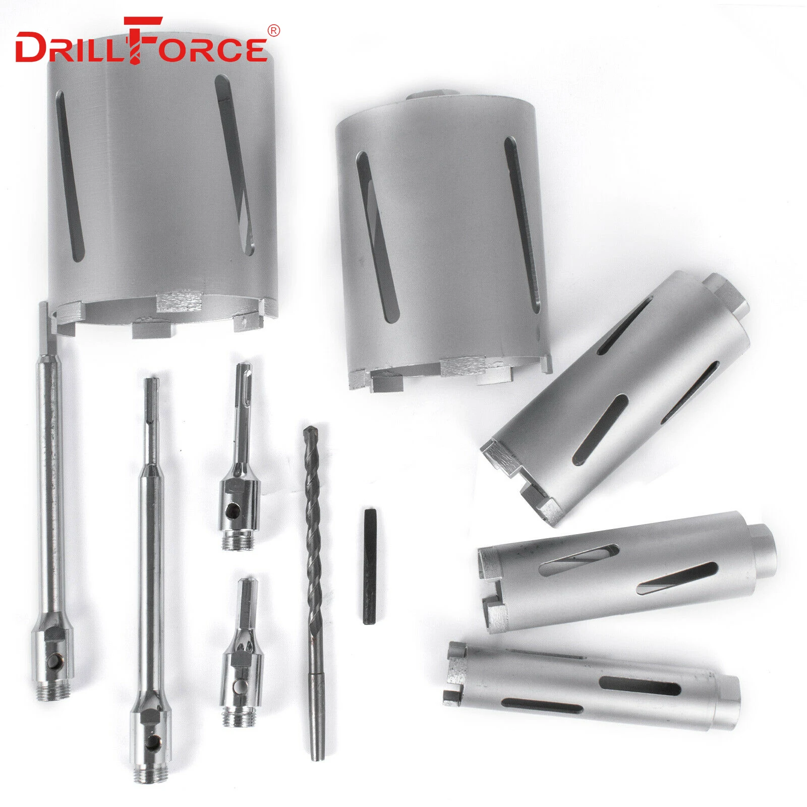 Drillforce 11 шт алмазные отверстие Набор пил 53/72/83/112/132 мм Прочный керамики Карборунда M16 резьба буровой стержень