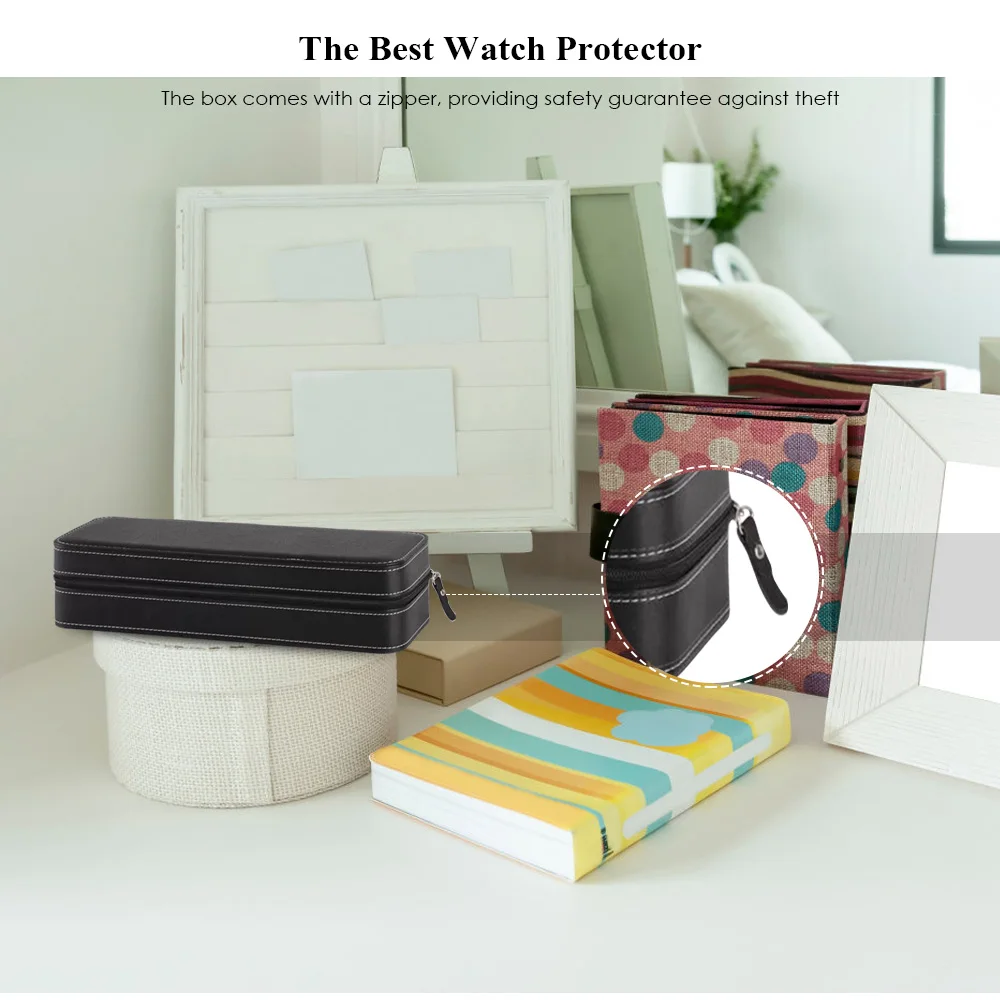 Portable 6-slots Watch Storage Case Leather Box Organizer with Zipper