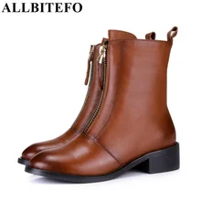 ALLBITEFO/модные повседневные Ботильоны на молнии на плоской подошве; кожаные ботинки из натуральной кожи на платформе с круглым носком; сезон осень-зима; женские ботинки