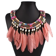 Ожерелья ручной работы с перьями для женщин, винтажные ожерелья и подвески, длинная цепочка с розовыми перьями, ожерелье
