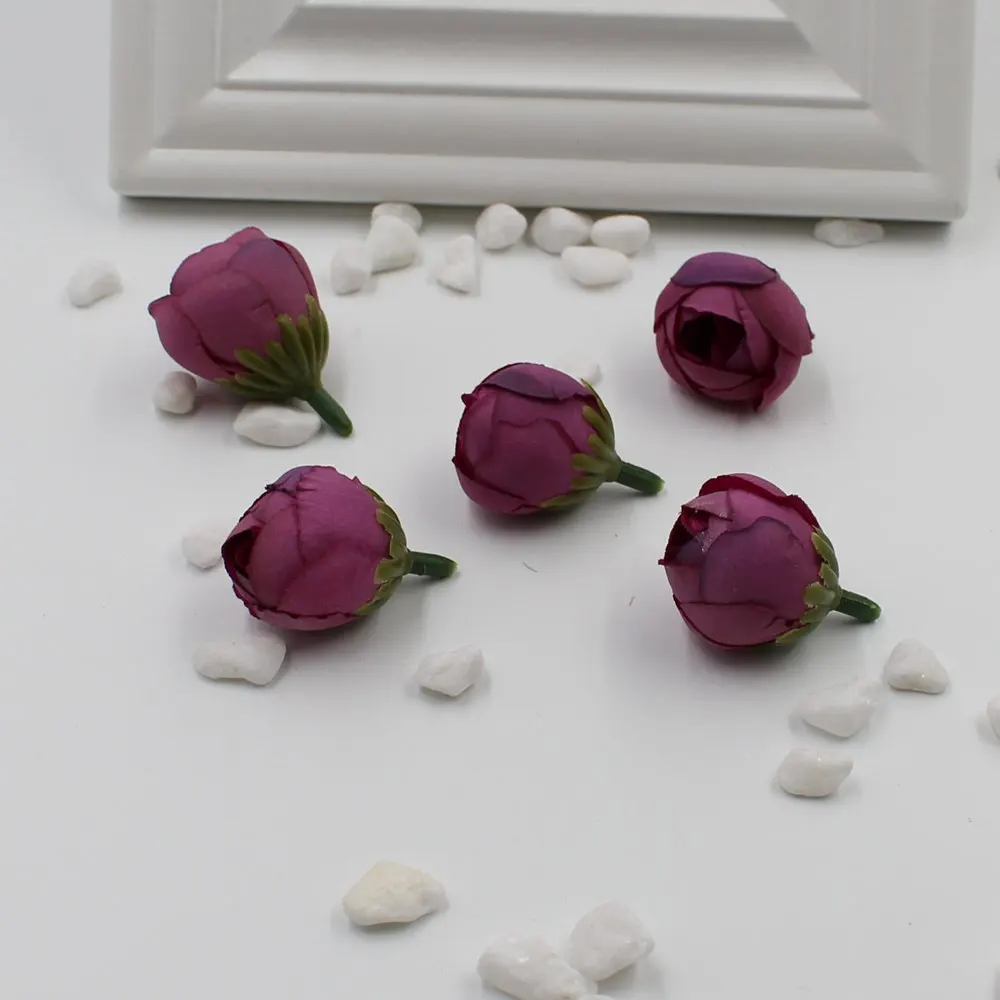 30 шт./лот 2,5 см миниатюрная искусственная чайная роза бутон шелковая Цветочная головка Свадебная вечеринка украшение дома венок сделай сам ручная резка краф - Цвет: Purple