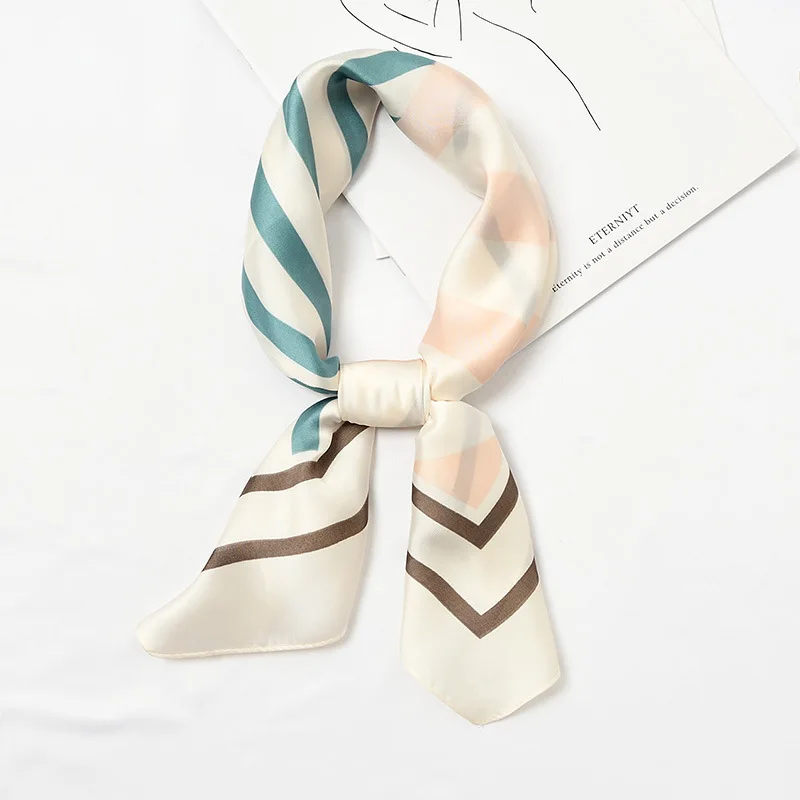 New Plaid Silk Scarf Bandana Dot Print Foulard for Women Square Hair Scarfs Small Neck Decoration Handkerchief Head Scarf