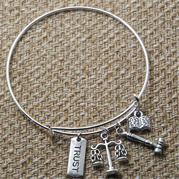 

12pcs Lawyer-Bracelet with stamped trust book gavel and scale charms