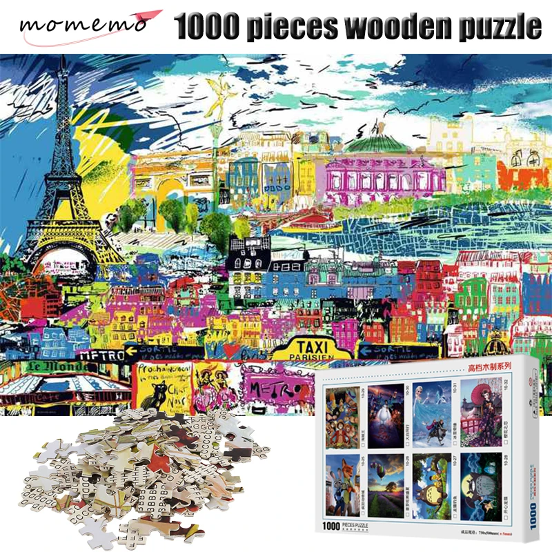 Momemo漫画パリパズルのおもちゃ木製1000個のパズルジグソーパズル漫画の絵大人のパズル風景パズル子供たちのおもちゃ パズル Aliexpress