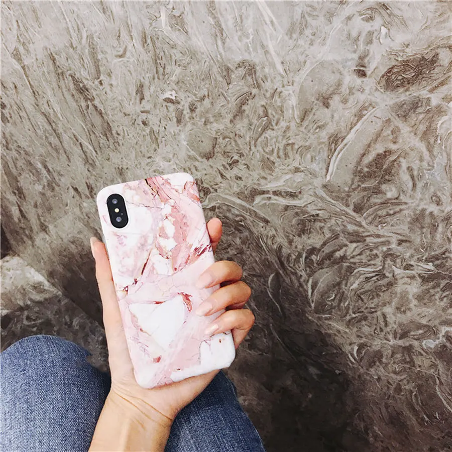 ZMDLDZSW Fashion Marble Cover for iPhone X 10 Fundas Pink Coralline Soft TPU Case for iPhone 6 6s 7 7plus 8 8plus Girl Boy Nice