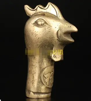 

Chinese Vintage Old Hand Artistic Carving Brass Rooster Statue Cane Head